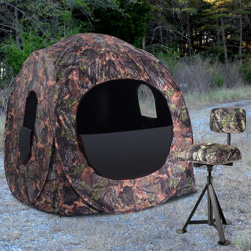 Gymax Swivel Hunting Chair Tripod Blind Stool w/ Detachable Backrest - 16'' x 15'' x 30''