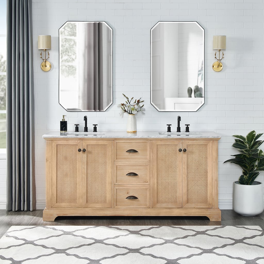 Hervas Bath Vanity with Natural Marble Top and Mirror