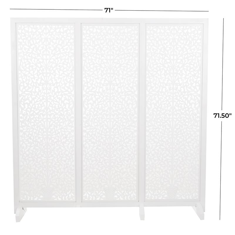 Wooden Floral Handmade Large Flat Freestanding Carved Room Divider Screen - Black - Roche River Decor