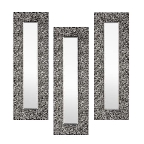 9.25 x 27.75 inch Silver Mosaic Framed Wall Mirror (Set of 3) Accent Hallway Bathroom Bedroom Living room Medium Home Decor