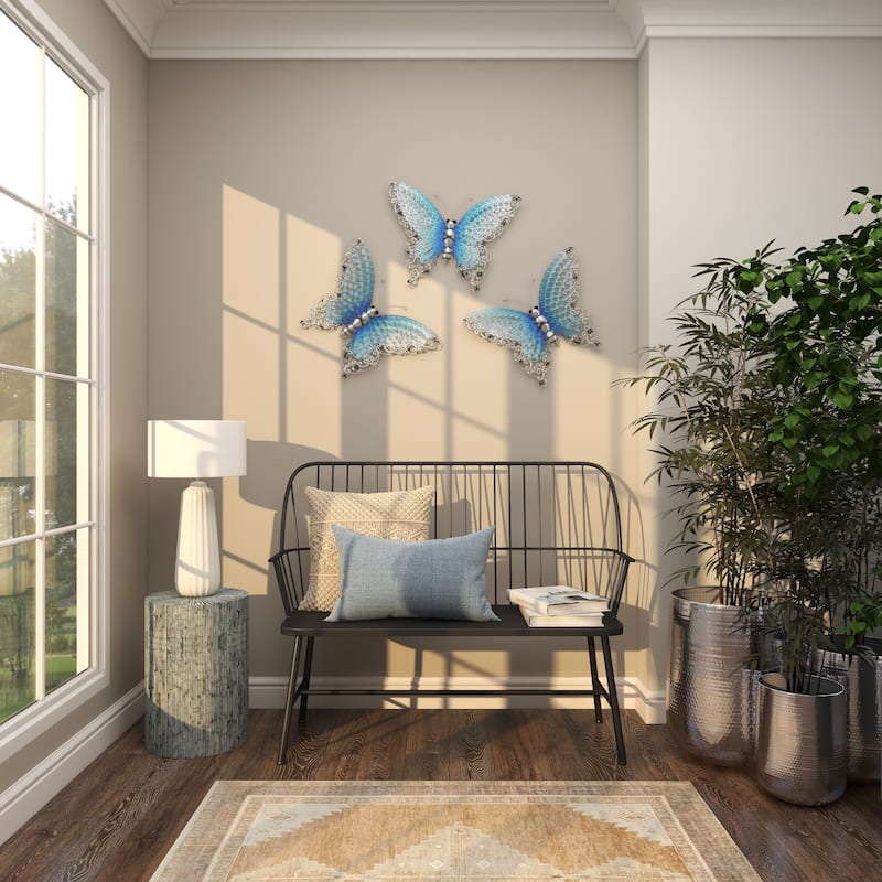 Iron Metal Eclectic Butterfly Wall Decor in Blue, Purple, or Green (16" H X 21" W)