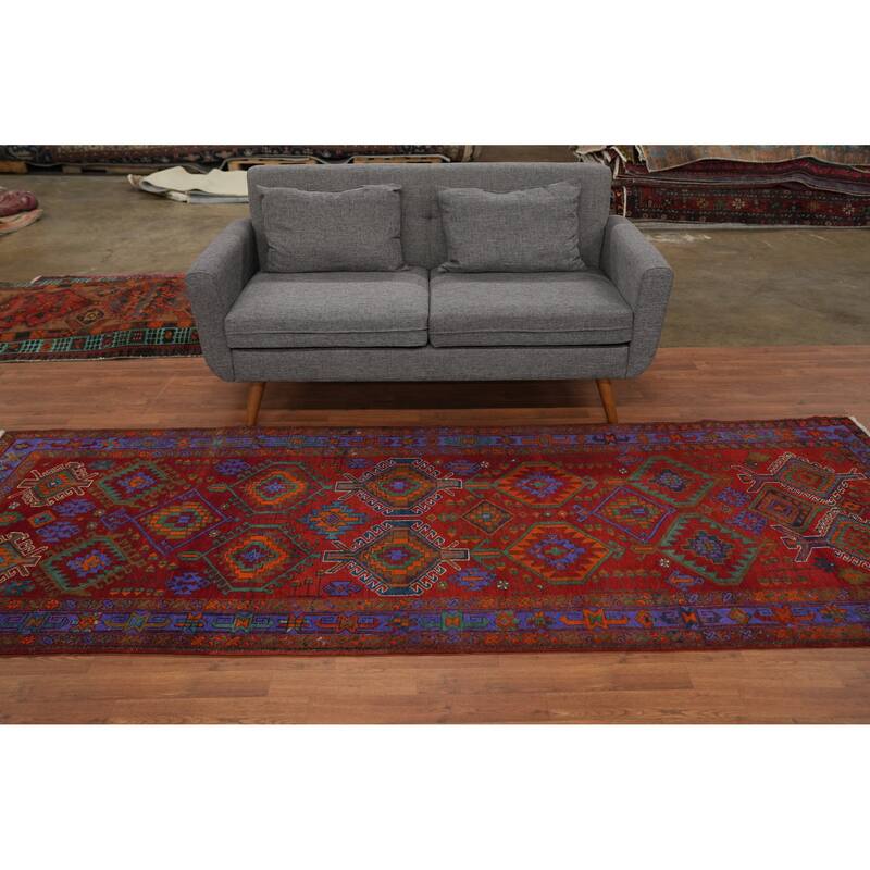 Hand Knotted Oriental 100% Wool Carpet Traditional Tribal Red Ardebil Runner Rug - 10' 6'' X 3' 10''