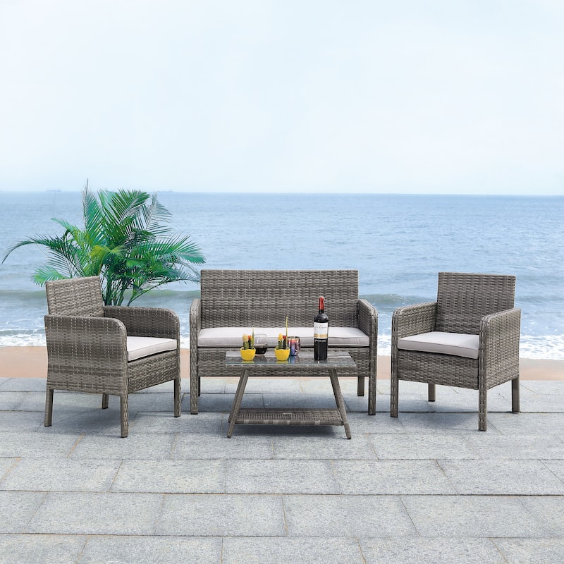 SAFAVIEH Outdoor Aboka Wicker/ Steel 4-piece Patio Conversation Set
