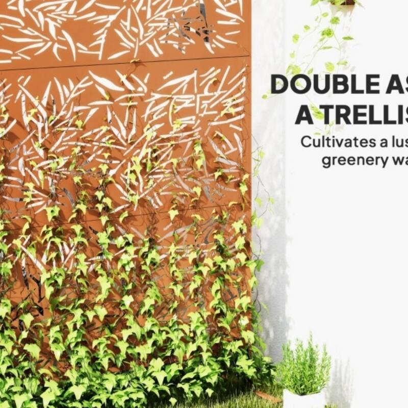 Steel Outdoor Garden Privacy Screen with Trellis and 3 Panels - 48" L x 17.7" W x 78" H