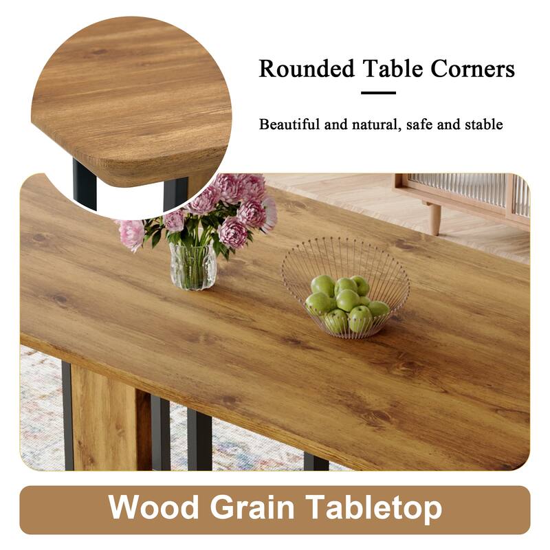 Rectangular Dining Table Set for 4, 5-Piece Modern Wood Dining Set with 4 Brown Suede Chairs for Home, Kitchen