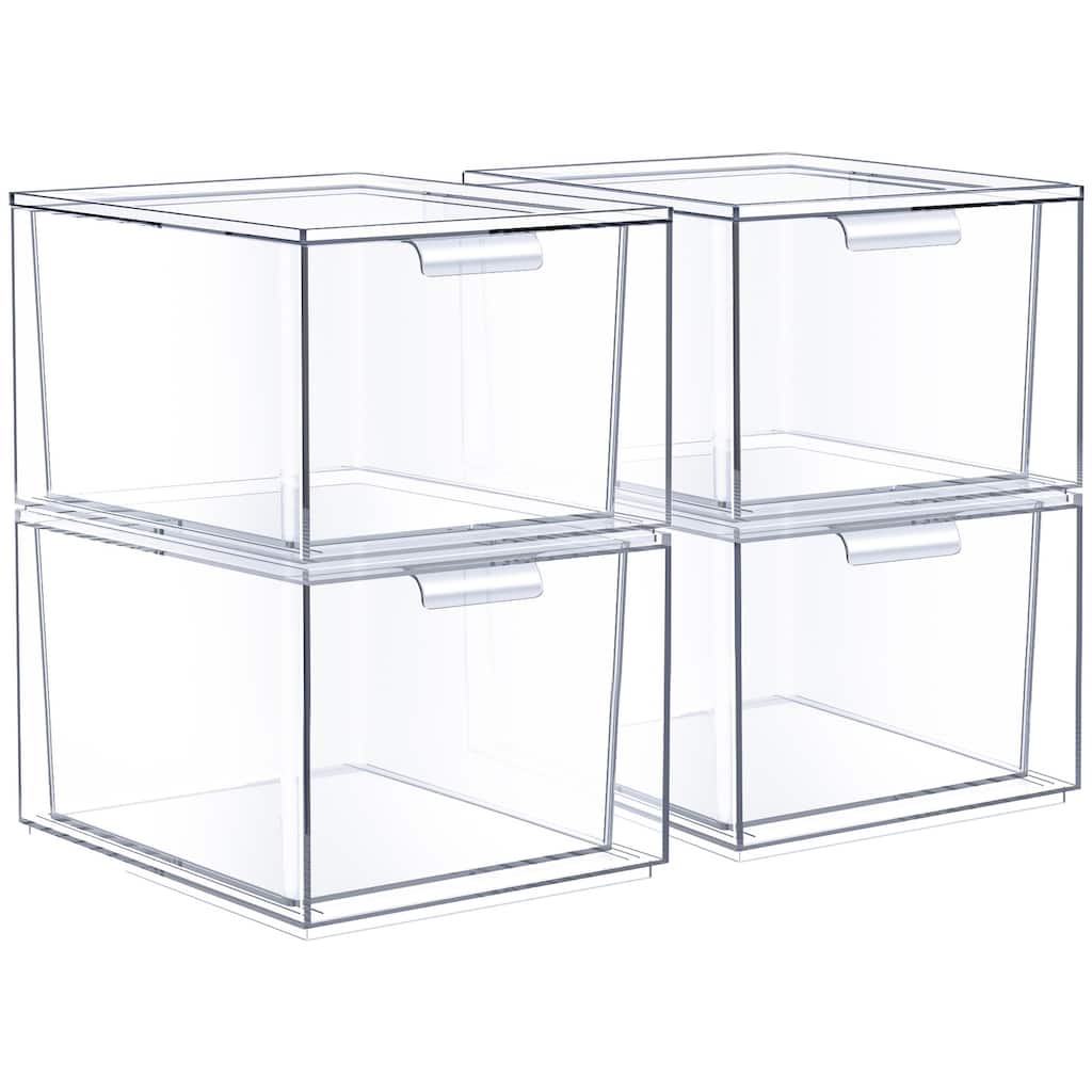 Makeup Organizer Drawers (4 Drawer Set) - Clear - 7.4in x 6in x 4.4in