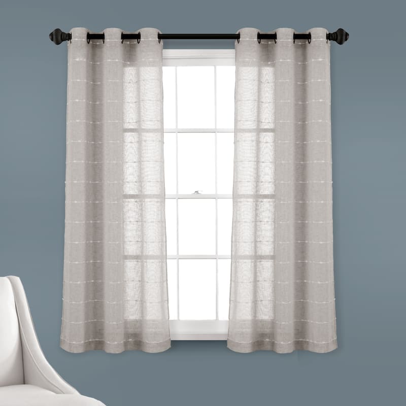 Lush Decor Farmhouse Textured Grommet Sheer Window Curtain Panel Pair - 63" x 38" - Gray