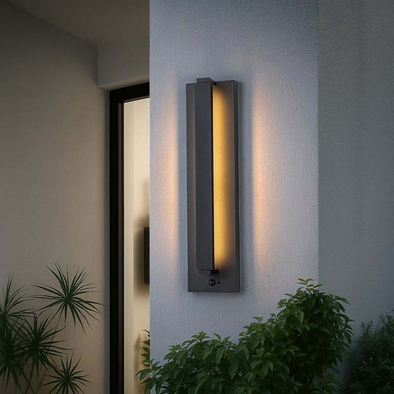 Modern Motion Sensor Outdoor Wall Light Integrated LED Wall Sconce Matte Black Iron Exterior Light Fixture for Porch Garage