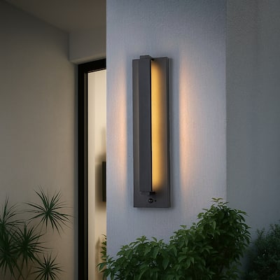 Modern Motion Sensor Outdoor Wall Light Integrated LED Wall Sconce Matte Black Iron Exterior Light Fixture for Porch Garage