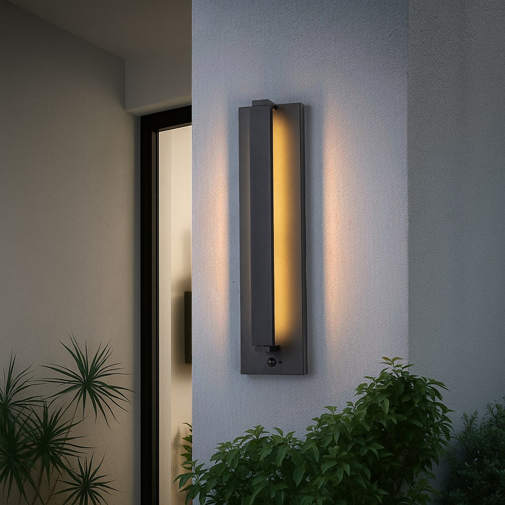 Modern Motion Sensor Outdoor Wall Light Integrated LED Wall Sconce Matte Black Iron Exterior Light Fixture for Porch Garage