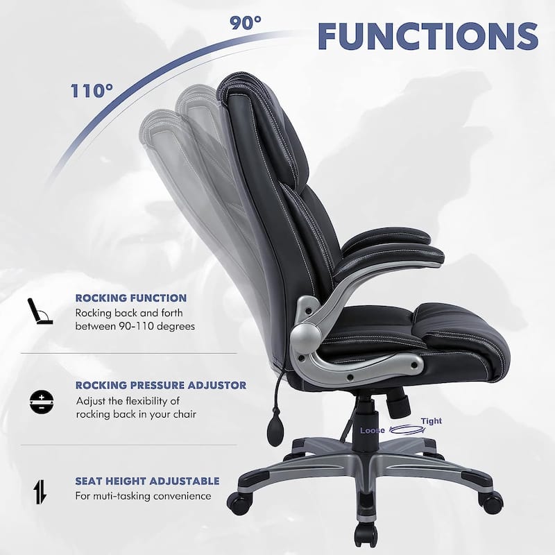 High Back Executive Office Chair with Padded Flip-up Arms, Adjustable Tilt Lock, Swivel Rolling Chair for Adult Working Study