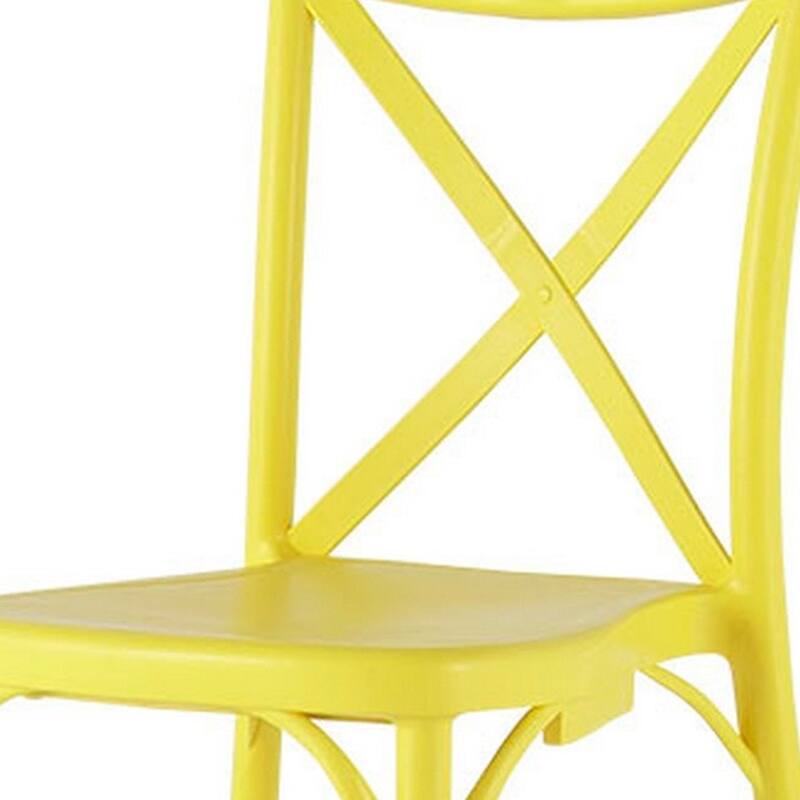 HomeRoots Set of Two Yellow Heavy Duty Plastic Outdoor Dining Chairs