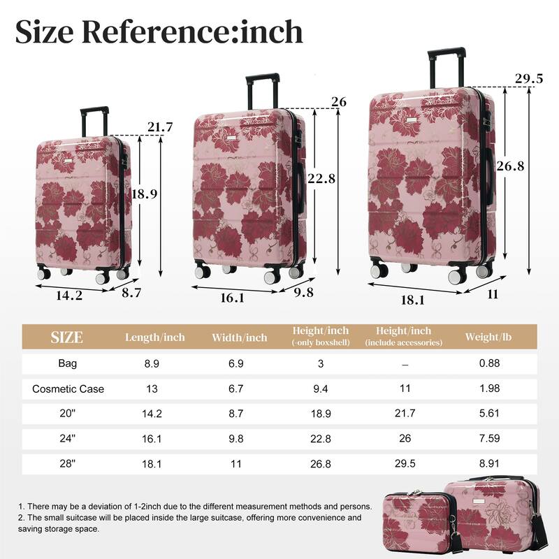 Luggage Sets New Model PC 5pcs, Hardside Lightweight Durable 20IN 24IN 28IN Suitcases with Lock Spinner Wheels