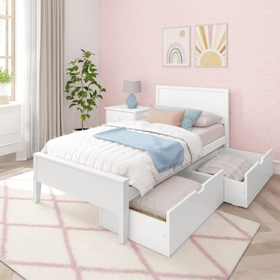 Max and Lily Twin-Size Bed with Panel Headboard and Storage Drawers