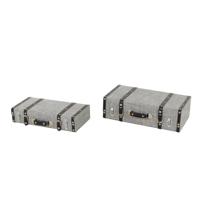 Fabric Woven Storage Decorative Trunk with Silver Latches and Buckles - Set of 2 Gray - Roche River Decor - 13"W x 21"L x 7"H