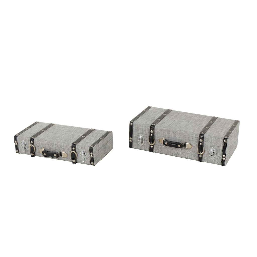 Fabric Woven Storage Decorative Trunk with Silver Latches and Buckles - Set of 2 Gray - Roche River Decor - 13"W x 21"L x 7"H