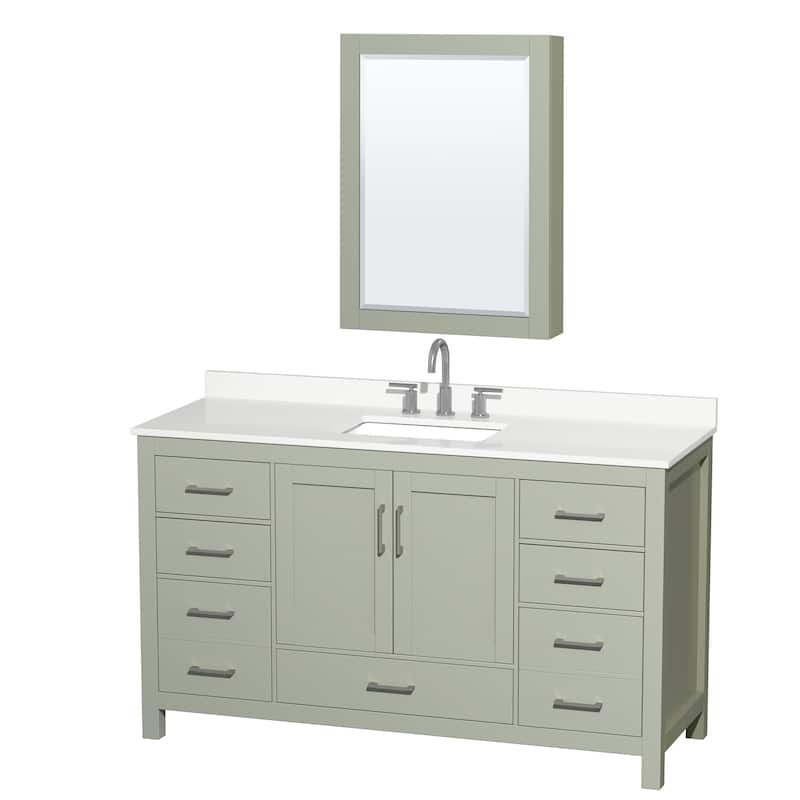 Wyndham Collection WCS141460S-QTZ-US3MED Sheffield 60" Free Standing - Light Green / White Quartz Top / Brushed Nickel