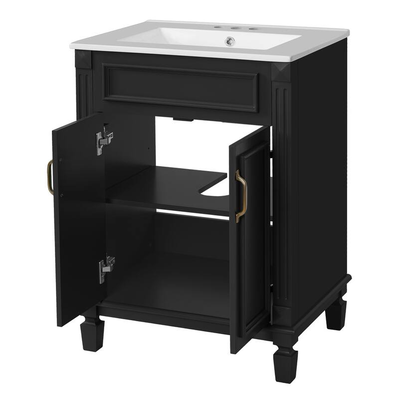 GDFStudio - Modern Bathroom Vanity with Ceramic Sink and 2 Soft-Closing Doors & Adjustable Shelf - 24'W