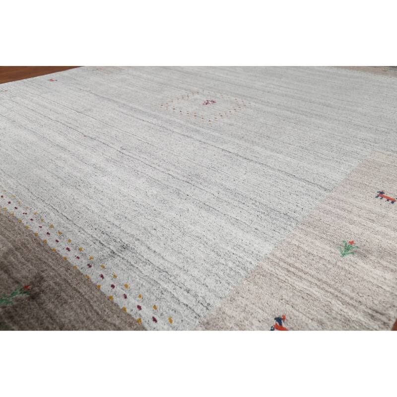 Tribal Striped Gabbeh Indian Area Rug Handmade Grey Wool Carpet - 6'9"x 8'3"