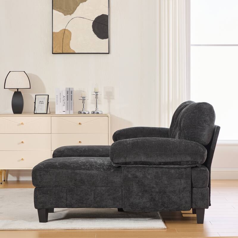 U-shaped Sectional Sofa, Chenille Fabric, Dual Chaise Lounges, Storage Pockets, Armrest Pillows, Black