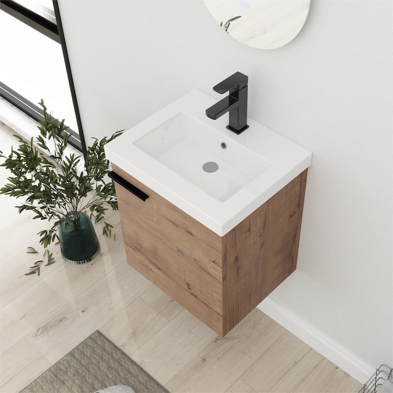 Bathroom Vanity With Sink In 16/18 Inch, Floating Bathroom Vanity With Soft Close Door
