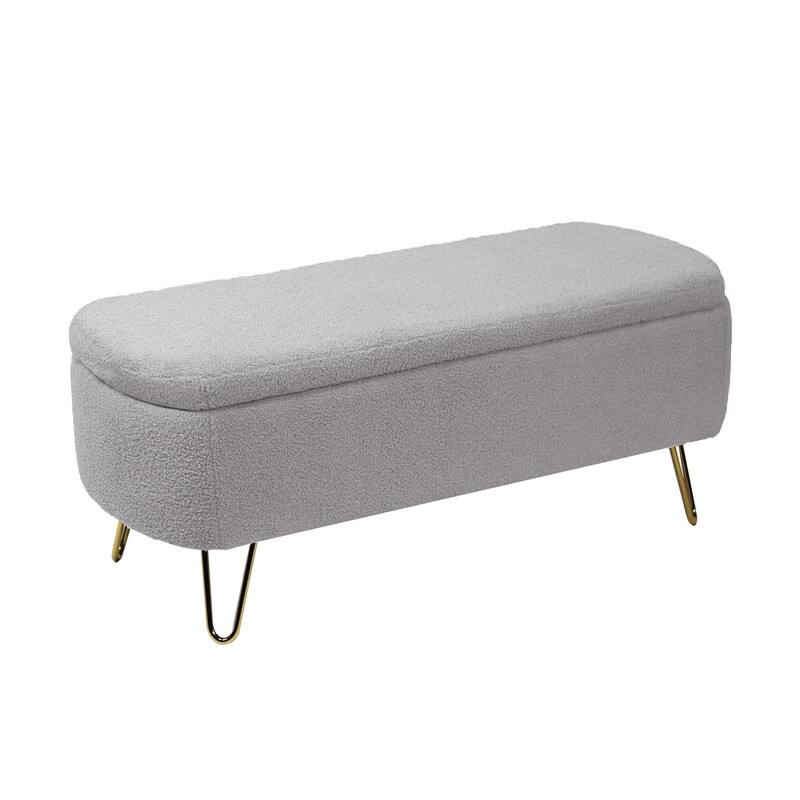 Modern Faux Fur Storage Bench with Gold Legs, Upholstered Ottoman for Living Room and Bedroom