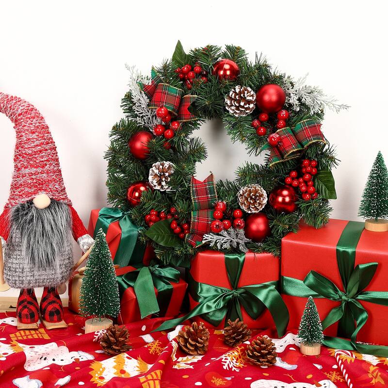 18 in Prelit Christmas Wreath for Front Door, Window Indoor Decorations