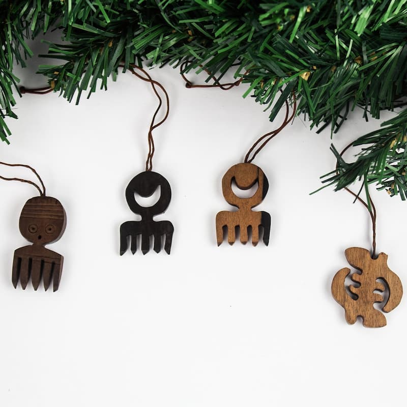 Novica Handmade Adinkra Passion Ebony Wood Ornaments (Set Of 4)