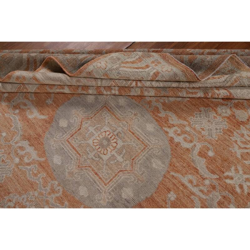 Orange Oushak Vegetable Dye Turkish Area Rug Hand-Knotted Wool Carpet - 8'3"x 9'9"