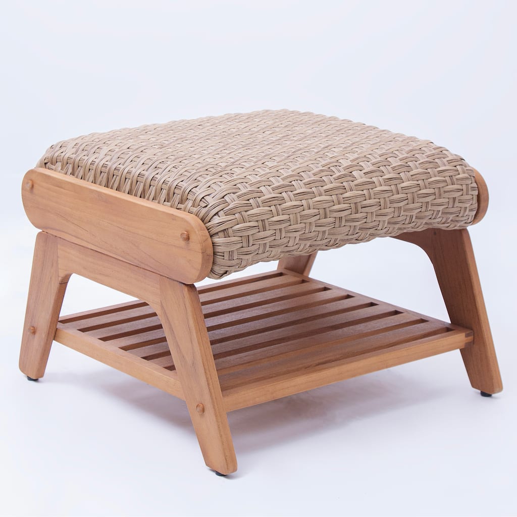 Cambridge Casual Camden Teak Outdoor Ottoman with Padded Woven Seat