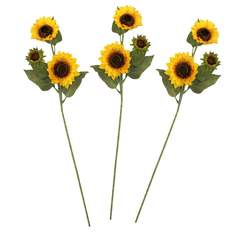 35" Artificial Sunflower Spray with Leaves x 3, Set of 3 - 35