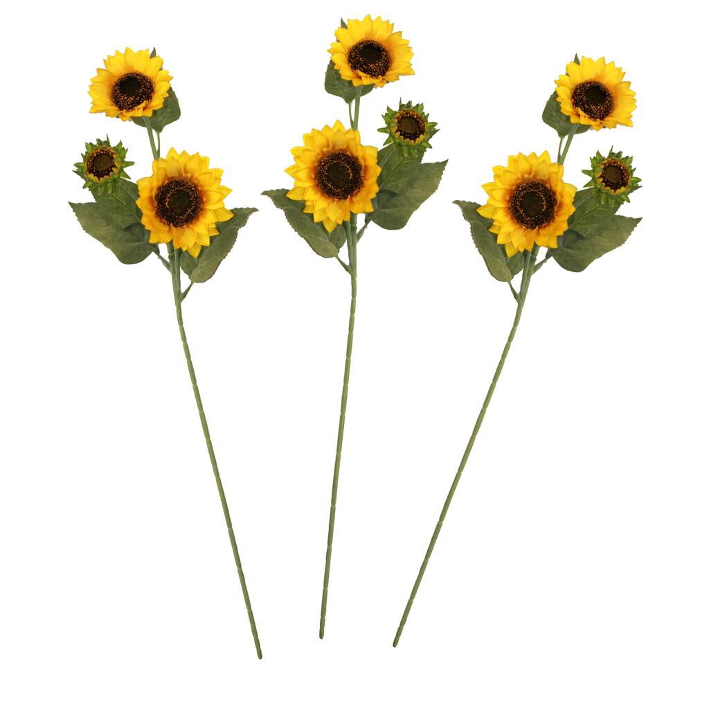 35" Artificial Sunflower Spray with Leaves x 3, Set of 3 - 35