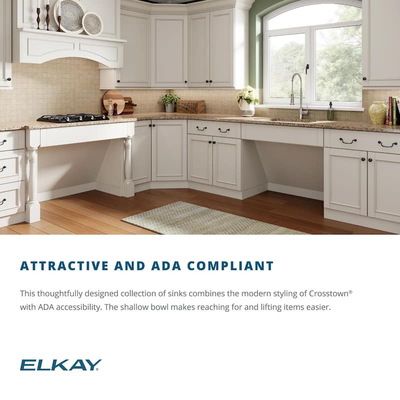 Elkay Crosstown Stainless Steel 33" x 22" x 6", Equal Double Bowl Dual Mount ADA Sink Kit