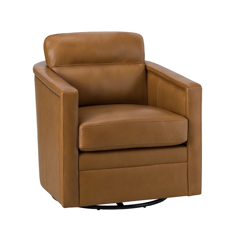 Jorge 28.74" Wide Traditional Genuine Leather Swivel Chair with Removable Seat Cushion and No Assembly Needed
