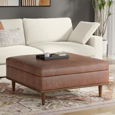 WYNDENHALL Pearl 38 inch Wide Transitional Contemporary Square Table Ottoman in Distressed & Assembled