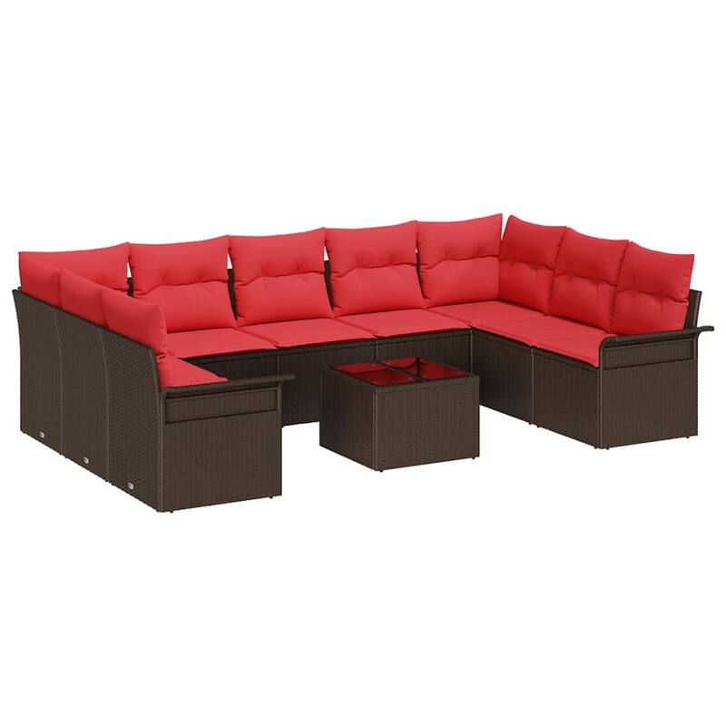 vidaXL 9/10 Garden Sofa Set with Cushions Black/Brown/Grey Poly Rattan - 113.8 x 73.8 x 27.2