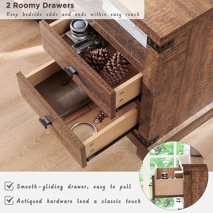 18" Farmhouse Nightstand with Charging Station, Night Stand, End Table