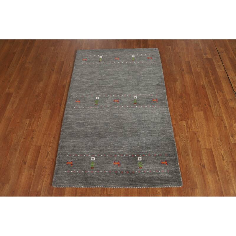 Hand Knotted Oriental 100% Wool Carpet Tribal Animal Pictorial Greys & Charcoal Gabbeh Area Rug - 4' 11'' X 3' 0''