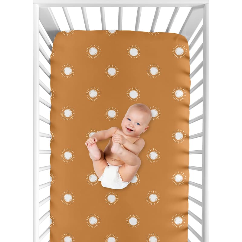 Pumpkin Boho Sun Boy or Girl Fitted Crib Sheet - Orange and White Bohemian Celestial Sky Gender Neutral Desert Sunshine Nature