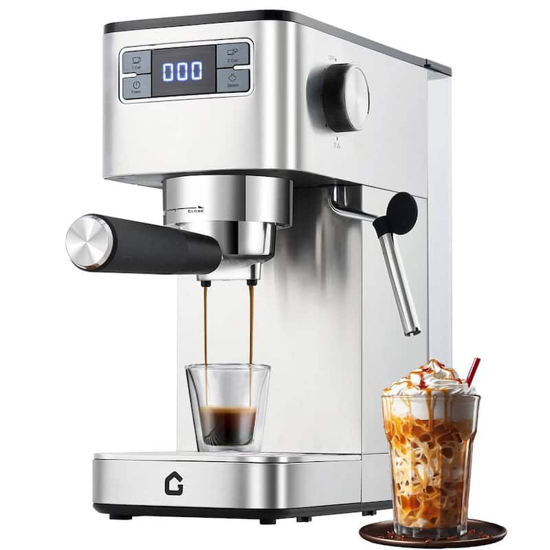 Compact Semi-Automatic 20 Bar Espresso Coffee Machine for Cappuccino/ Latte - Silver