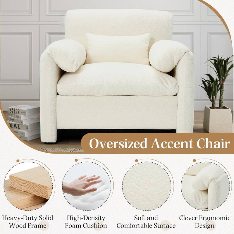 AECOJOY Oversized Armchair, Mid Century Accent Chair, Comfy Upholstered Single Sofa, Extra Wide Reading Chairs for Living Room