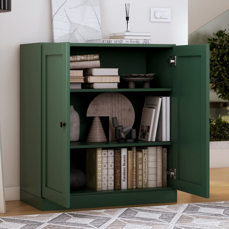 Palace Imports 100% Solid Wood 3-Shelf Bookcase with Shaker Doors and Adjustable Shelves - Green
