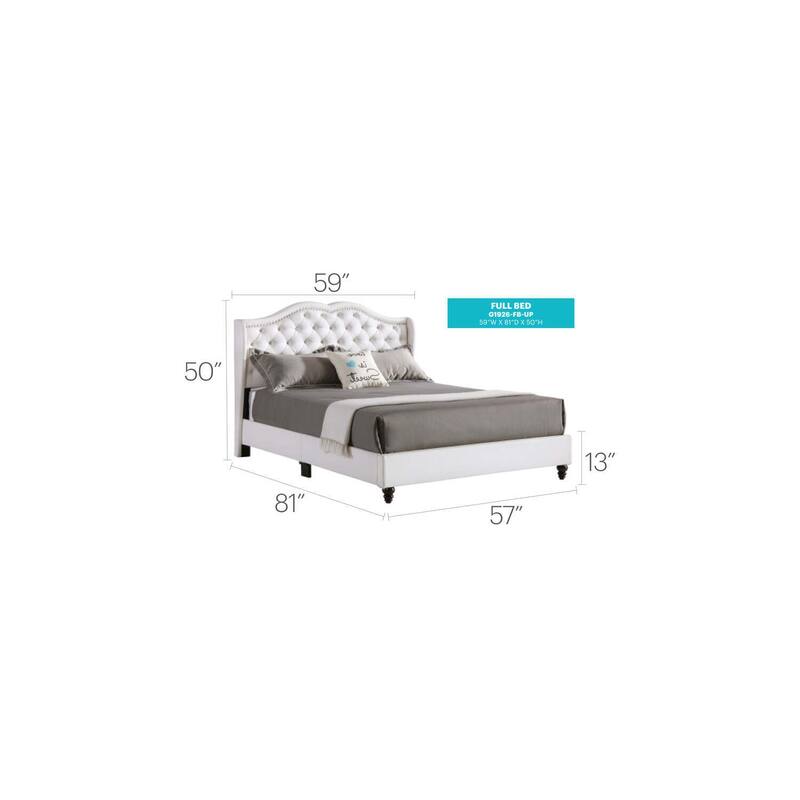 Full Upholstered Bed Frame - Vintage Style Bed with Deep Tufted Headboard - White Bed
