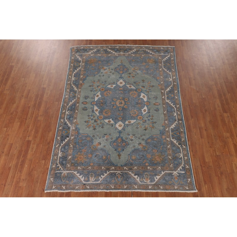 Distressed Over-Dyed Tabriz Persian Antique Rug Handmade Wool Carpet - 6'3"x 9'0"