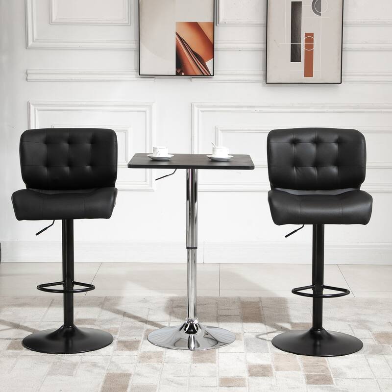 HOMCOM Set of 2 Bar Height Chairs with Adjustable Seat Height, Thick Padded Cushion and Metal Footrest for Home Bar - Set of 2 - Black - Adjustable