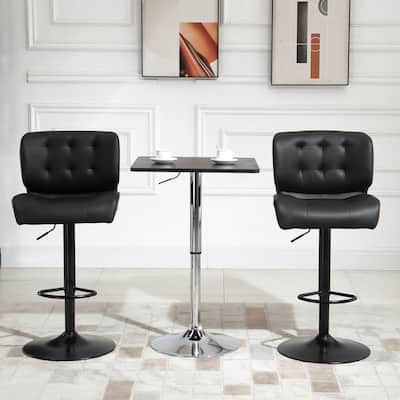 HOMCOM Set of 2 Bar Height Chairs with Adjustable Seat Height, Thick Padded Cushion and Metal Footrest for Home Bar