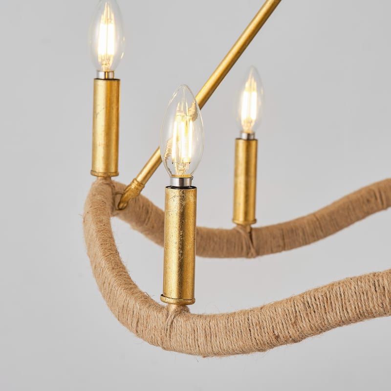 Modern Farmhouse Gold Natural Jute Large Candle Chandelier - 27.6 in. D x 27.6 in. W x 23.6 in. H