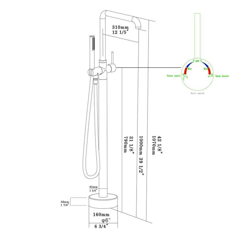 Topcraft Floor Mounted Bathtub Filler with Handheld Showerhead