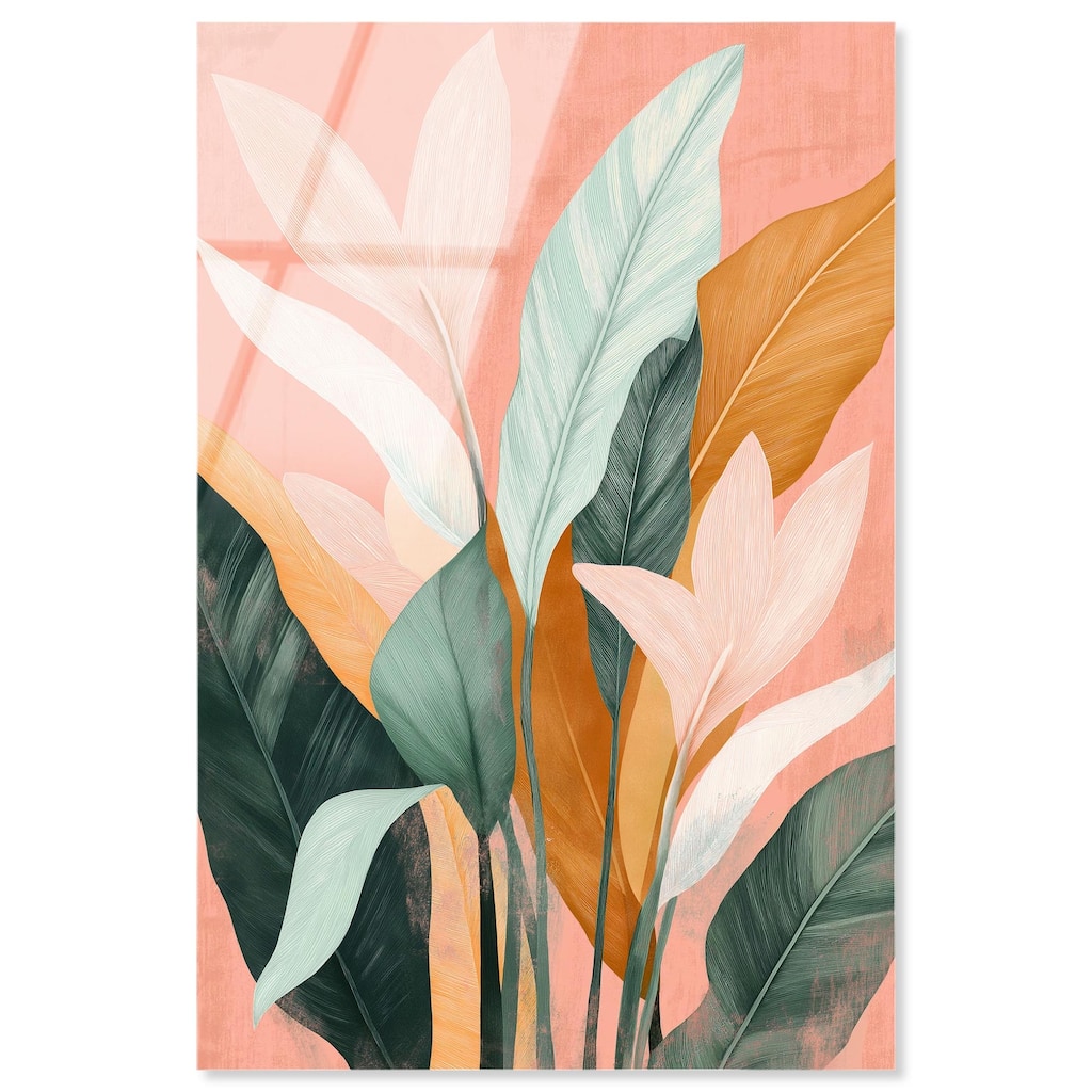 Peach and Palm Acrylic by Art Remedy, Ready to Hang
