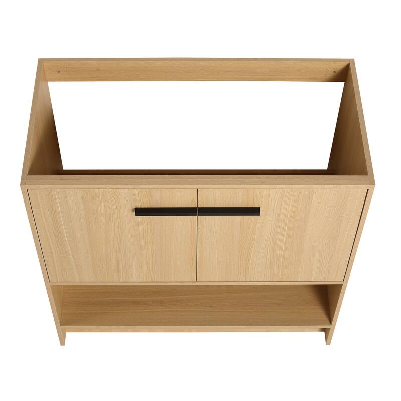 GDFStudio - Lisbon Modern Minimalist Freestanding Bathroom Vanity Cabinet with Soft Close Doors, Open Shelf, Sink NOT INCLUDED